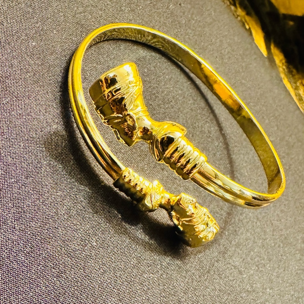 Gold Nefertiti Queen ends brass African West Indian Bangles Cuff Bracelet